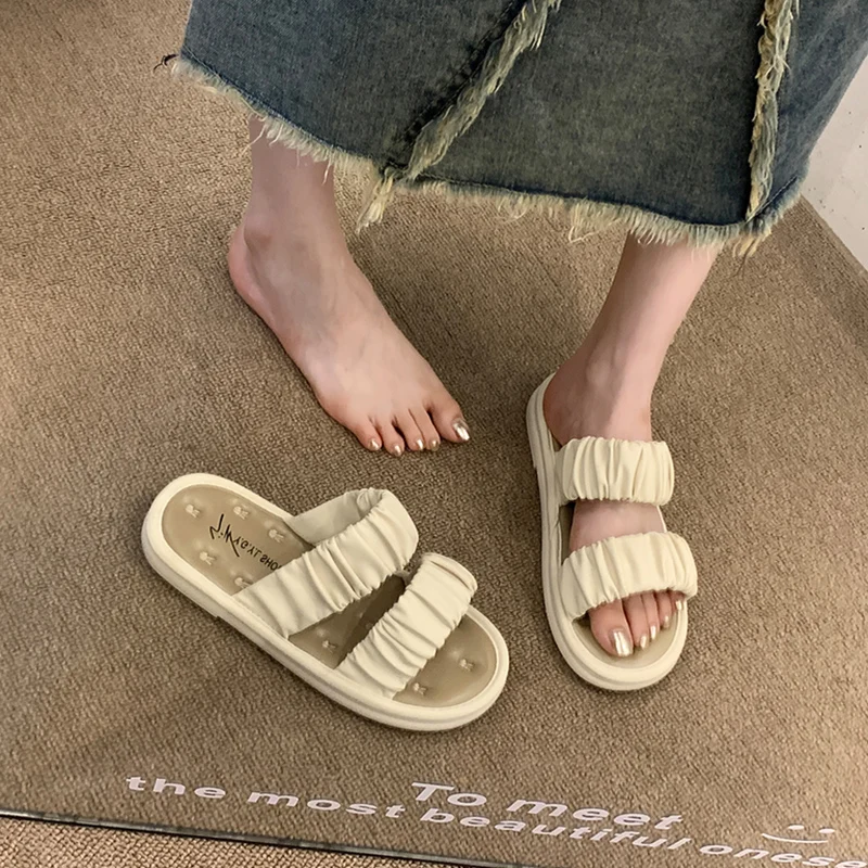 

Сланцы женские на платформе, Мягкие Шлепанцы, дизайнерская обувь из искусственной кожи, резина, в римском стиле, лето 2024