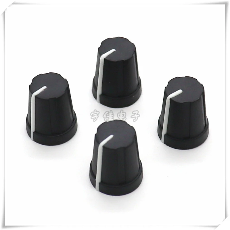 10PCS Potentiometer Knobs Black Half Shaft Handle Knob Cap Rubber 0 Degree Indication D Hole