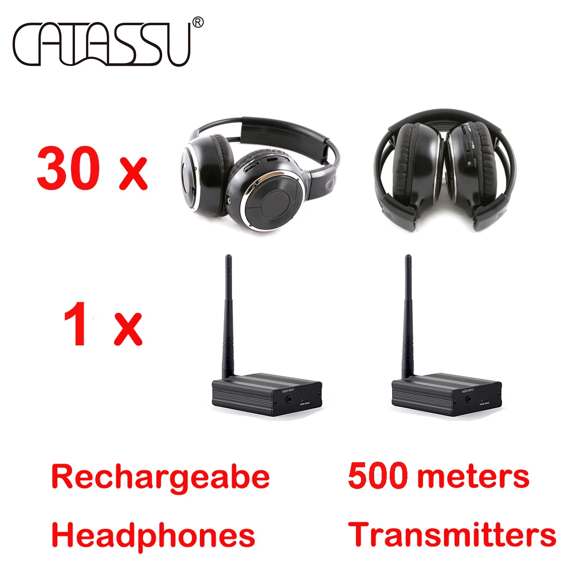 RF Silent Disco Foldable Wireless Headphone Package 30 Headsets with 1 Transmitter