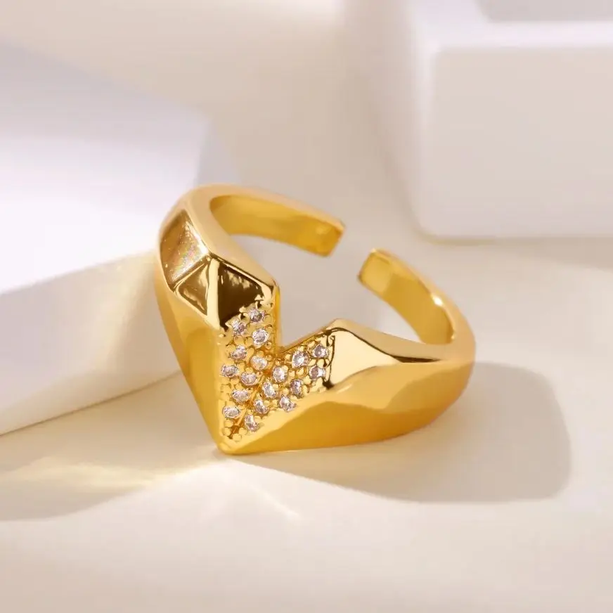 Zircon Jewelry Ring For Women Gold Stainless Steel
