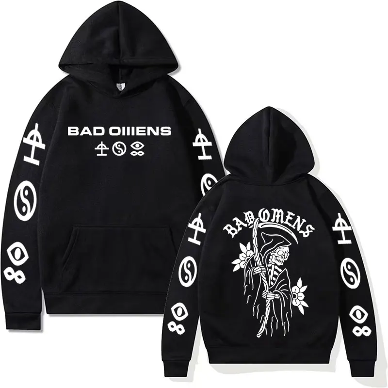 

Limited Bad Omens Band Tour American Music Hoodie The Death of Peace of Mind Skeleton Print Hooded Men Fashion Casual Sweatshirt