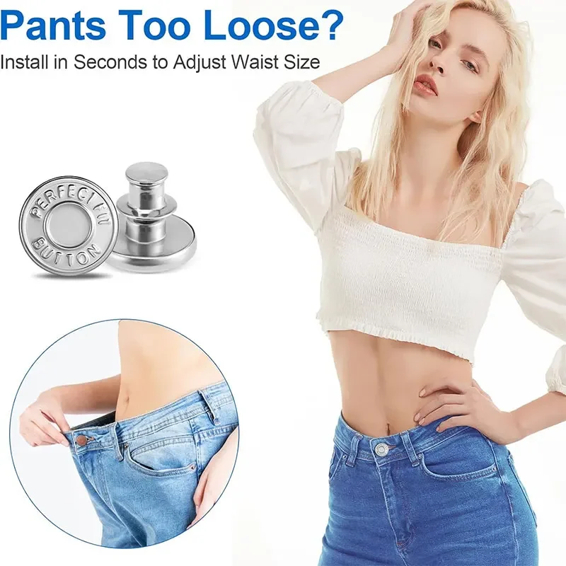 5/10/20Pcs Button Pins for Loose Jeans No Sew Instant Replacement Snap Tack Pant Button Adjustable Metal Pants Button Tightener 6