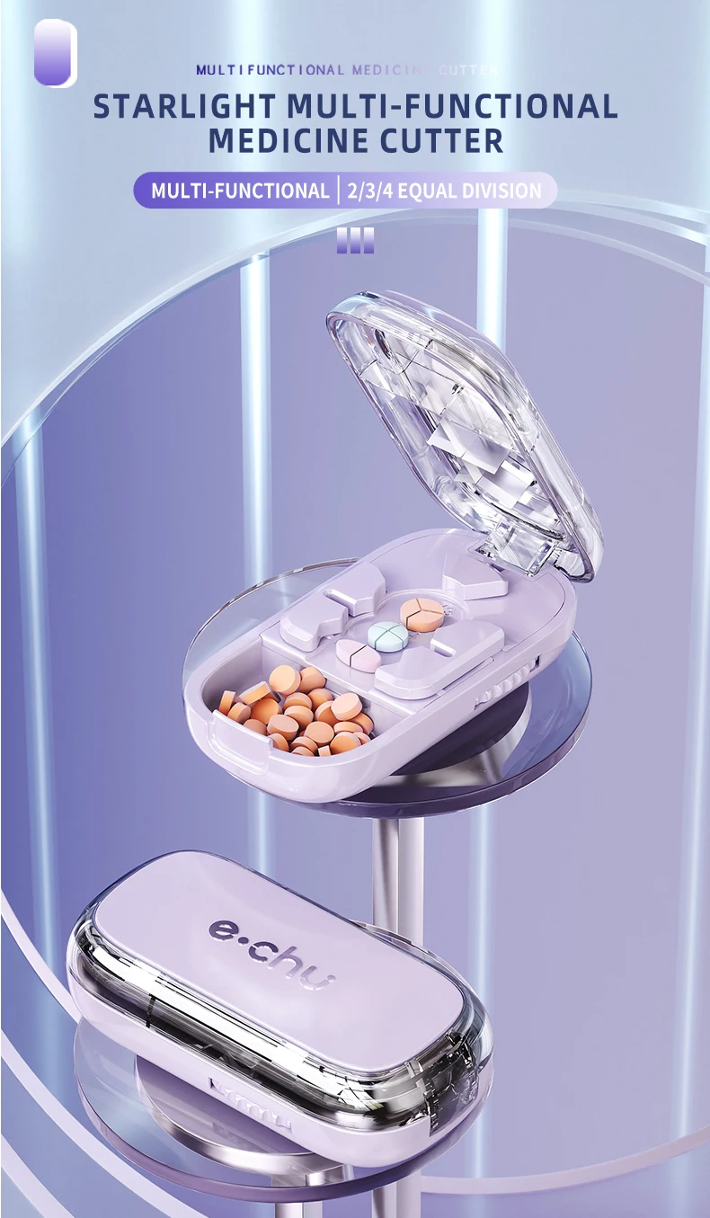 1/2 und 1/3 verstellbare Pillenschneider-Aufbewahrungsbox, tragbare Medikamententablette, Medizin, staubdicht, Trennwand, Organizer, Brecher, Pillenschneider – Detail 1