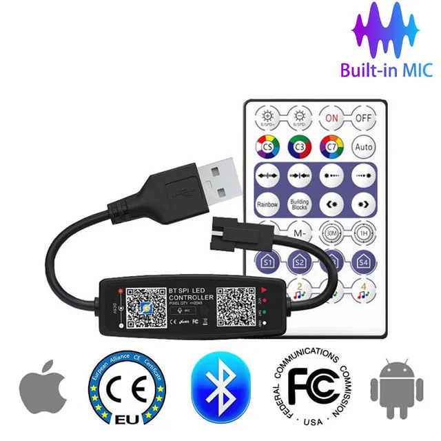 WS2812B LED Strip Individually Addressable Smart RGB LED Strip Waterproofith and 28Keys Bluetooth Music Controller Kit DC5V - Image 4