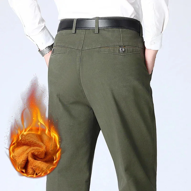 thumbnail image 1 of Pantalones casuales gruesos de vellón para hombre, de negocios, ajustados, rectos, sencillos, de estilo clásico, de algodón, gris oscuro, pantalones de felpa para oficina para hombre, 1 of 5