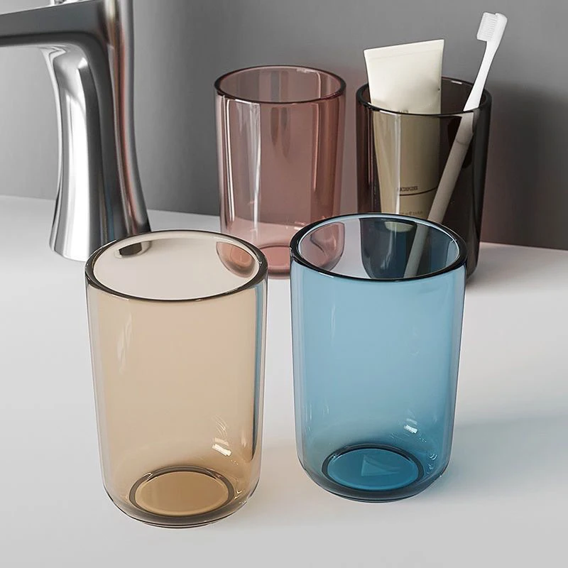Large Capacity Couple Solid Color Nordic Style Toothbrush Transparent Mouthwash Plastic Cup_voghion.com