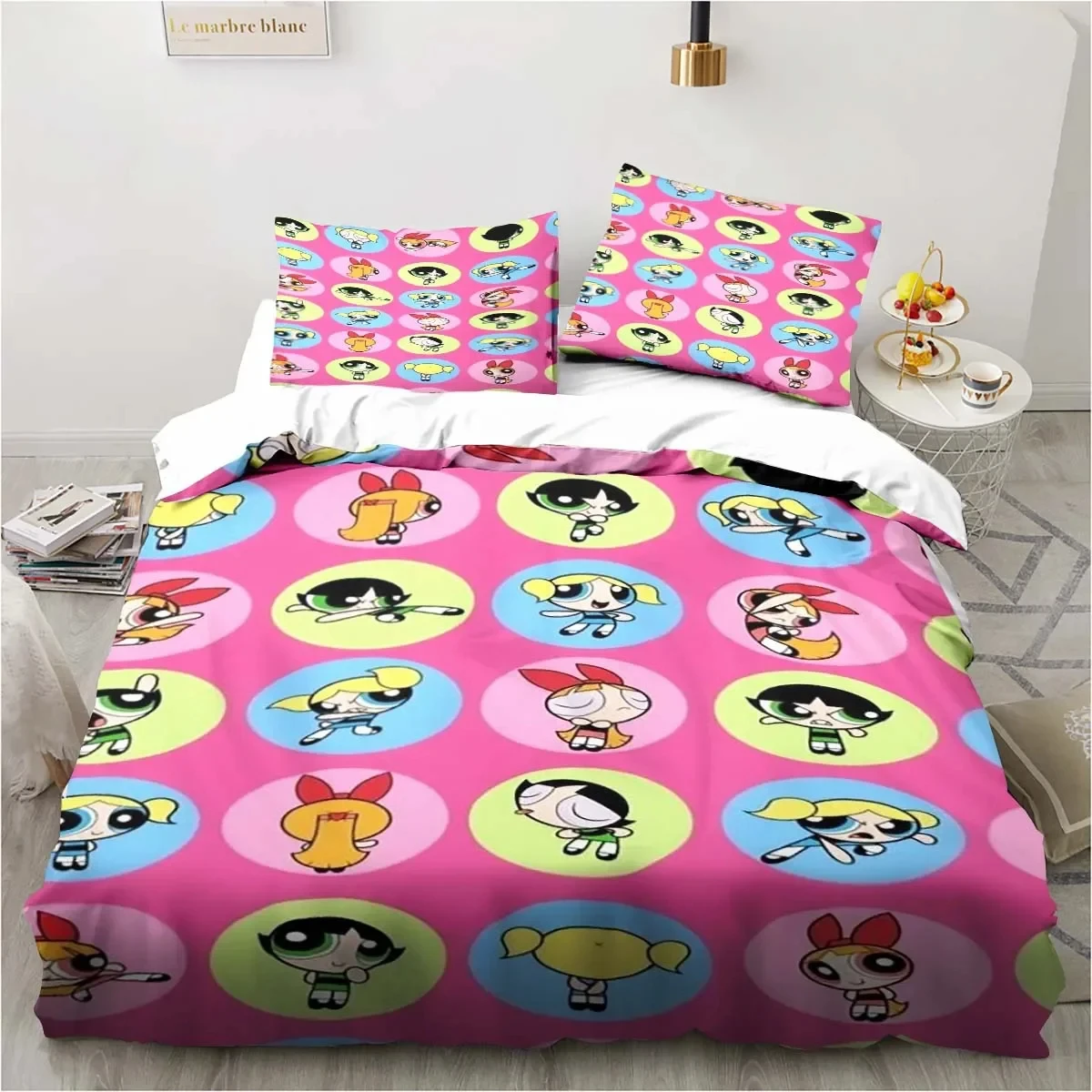 Anime Powerpuff Cute Grils Cartoon Bedding Set Duvet Cover Bed Set Quilt Cover Pillowcase Comforter king Queen Size Boys Adult 2