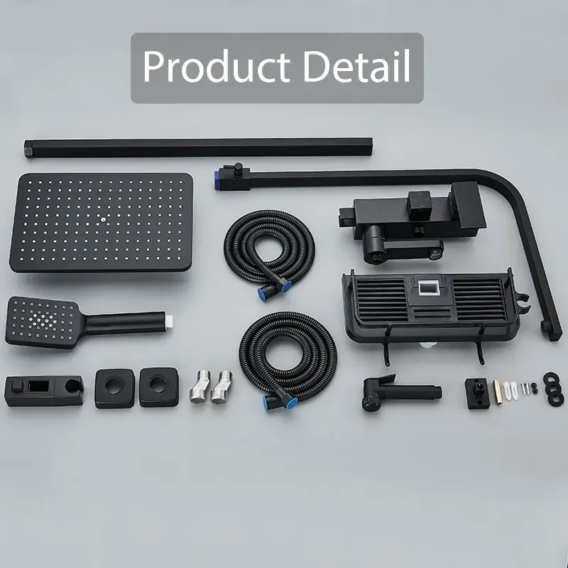 Shower Set Black Faucet 4 Ways Systems Adjustable Mixers Tap Bathe Free Rack Rainfall Modern Bathroom