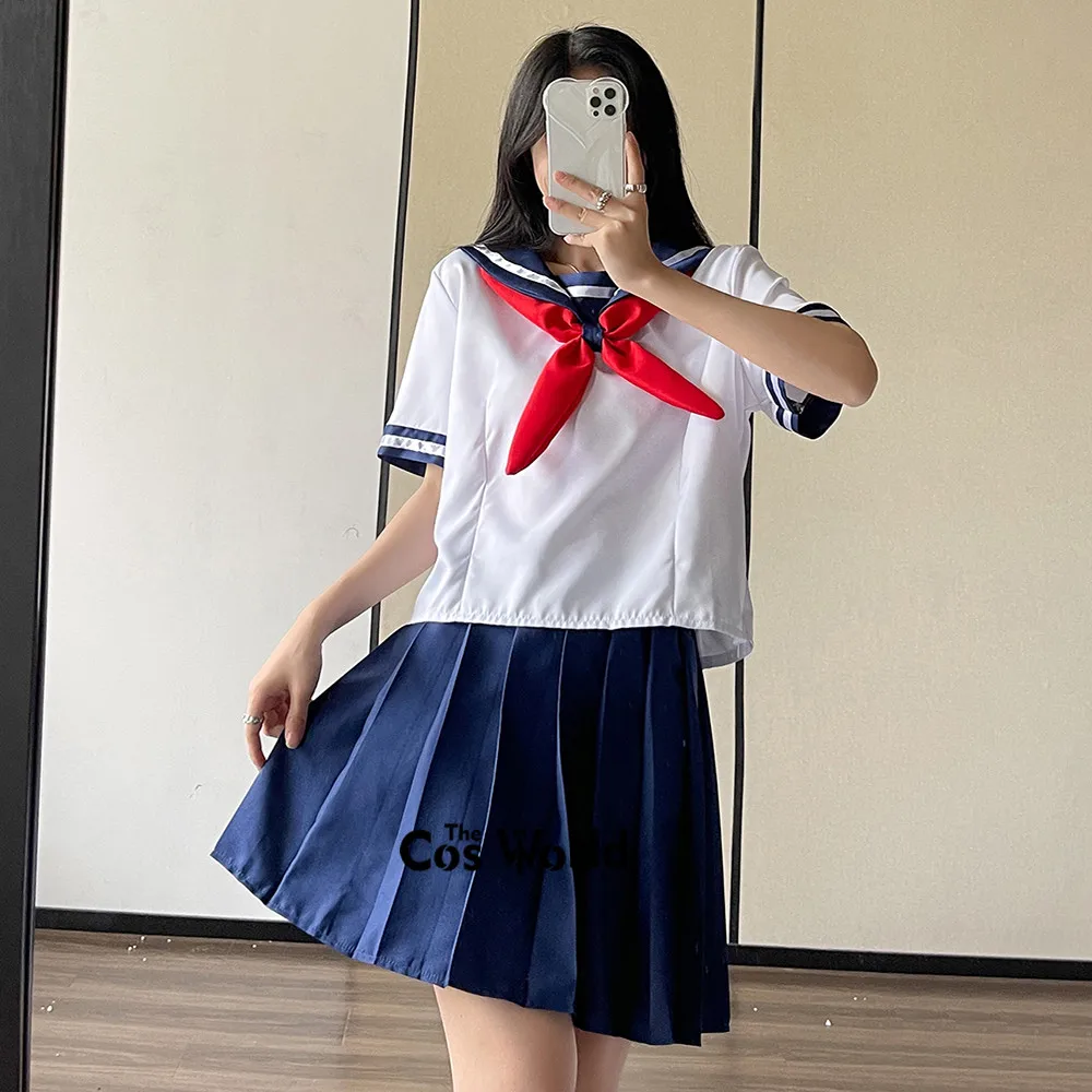 Japanese Preppy Short Sleeve Summer Sailor Suit Tops Skirts Basic JK High School Uniform Class Students Cloth