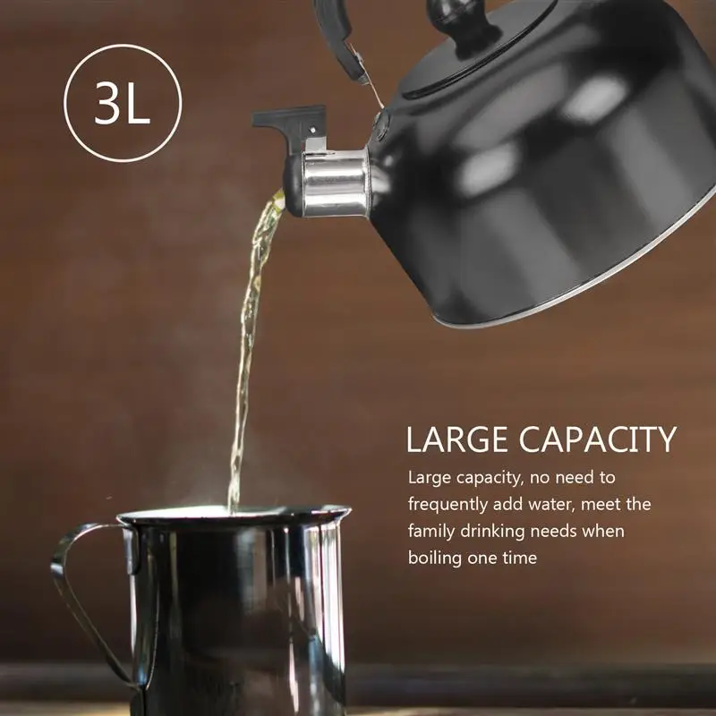 Large Capacity Black Kettle Stovetop Water Boiler Automatic Stainless Steel Teapot Coffee Kettle Tea Pot Kitchen
