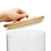 5L Glass Rice Dispenser with Airtight Lid Measuring Cup Wooden Stand Flour Cereal Creative Container for Kitchen Organization 5