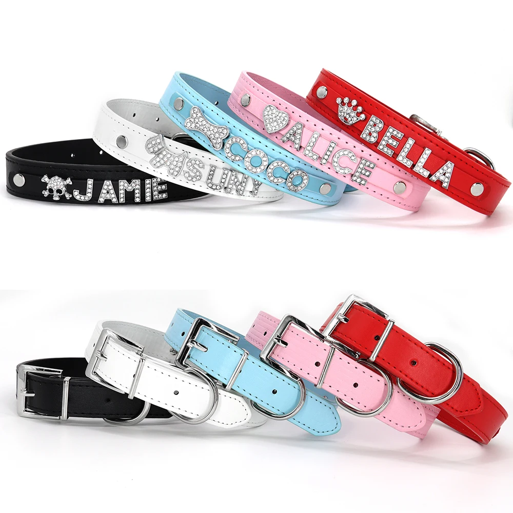 Bling Rhinestone Cat Collar Free Custom Puppy Cats Collars Personalized Kitten Name Charms Pet Crystal Necklace Cat Accessories 3