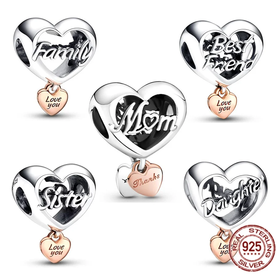 

NEW Authentic Silver 925 Love You Family Mum Daughter Sister Best Friend Heart Charm Bead Fit Original Bracelet Jewelry