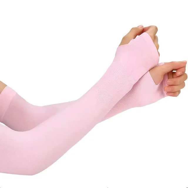 1 Pair Summer Long Ice Silk Arm Sleeves Sun UV Protection Hand Protector Cover Sunscreen Outdoor Elastic Half Finger Gloves Set 4