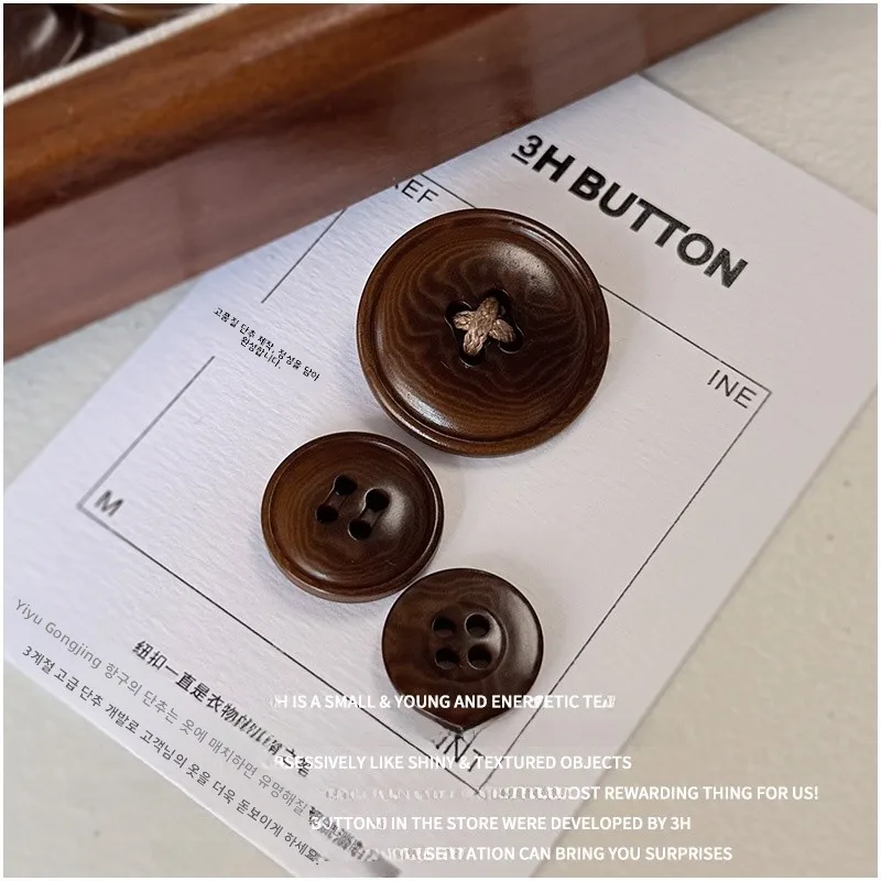 고급 천연 과일목재 네구멍 단추, 스웨터, 가디건, 정장용, 진갈색, 홈 패브릭, 바느질 DIY 액세서리