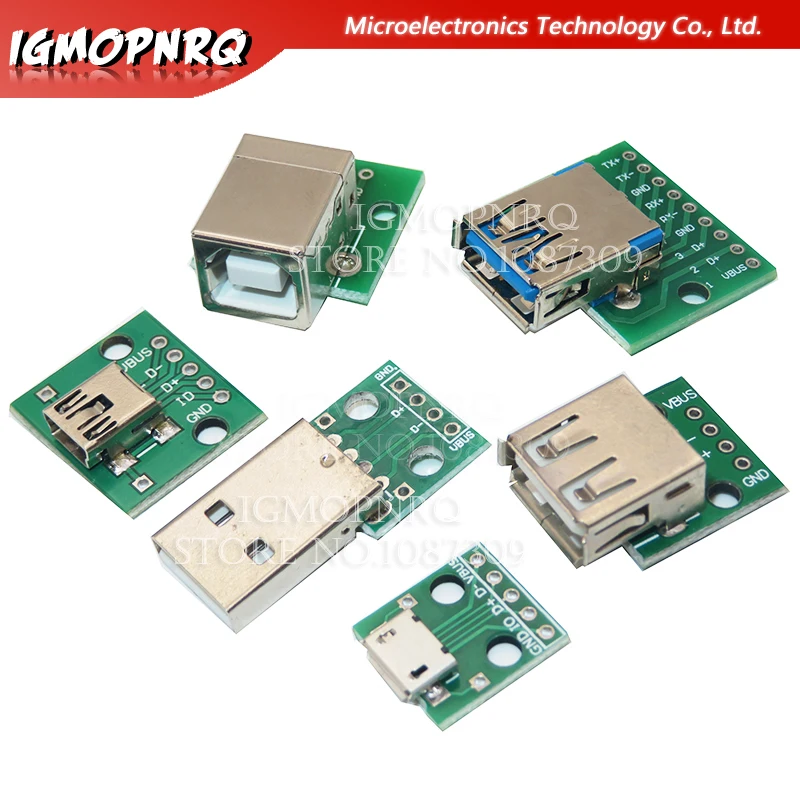 10PCS USB Male Connector / MINI MICRO USB to DIP Adapter 2.54mm 5pin ...