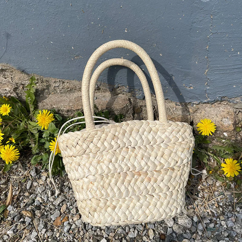 Korean Style Girls Straw Woven Handbag Handheld Small Basket Holiday Beach Bags Fashion Accessories 3