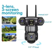 Caméra de surveillance extérieure 12MP 6K HD à triple objectif, triple écran, connexion Wi-Fi, vision nocturne, caméra de sécurité domestique étanche 6