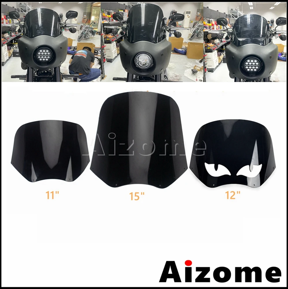 

11 / 12 / 15 Inch Motorcycle Windscreen Windshield Deflector Fairing Wind Screen Cover For Harley Dyna Sporster Softail 1986-22