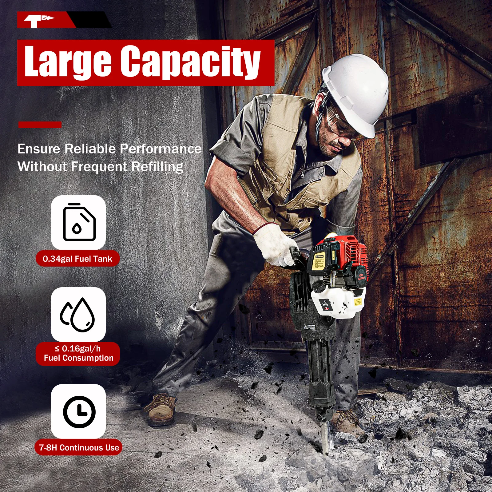 1900W 52CC Hand-held Rock Drill Breaker（one tip and one flat
