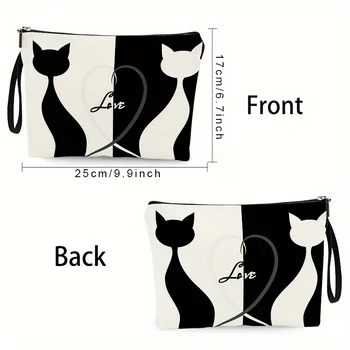 حقيبة مستحضرات التجميل بتصميم قلب القطة، حقيبة مكياج من البوليستر للتخزين، حقيبة مكياج بسحاب للسفر والاستخدام اليومي، هدية مثالية للنساء 4