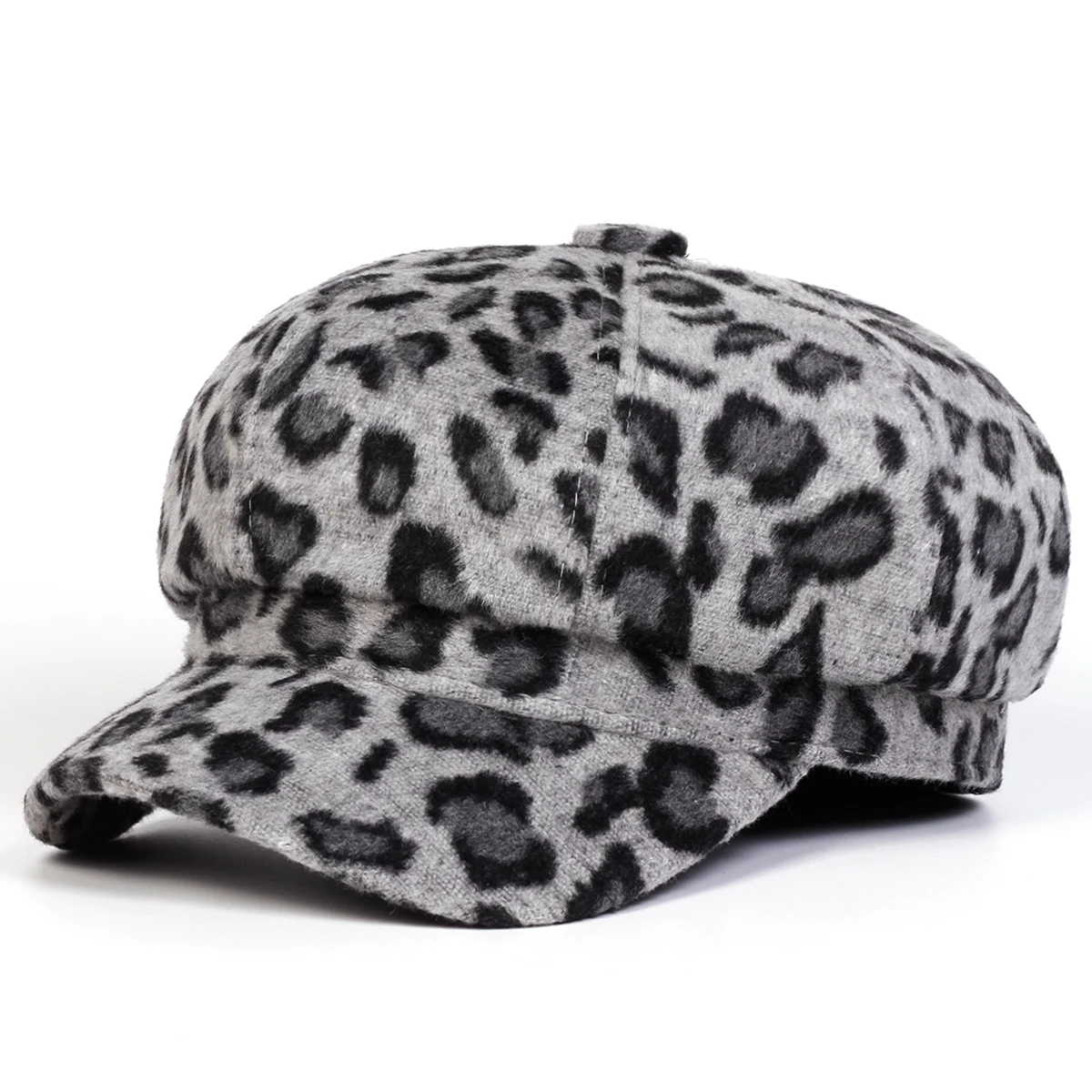 Unisex Plüsch Leopardenmuster Persönlichkeits-Schiebermütze Frühling Herbst Retro Baskenmütze Wilde Freizeitmütze Achteckige Kappe – Detail 5