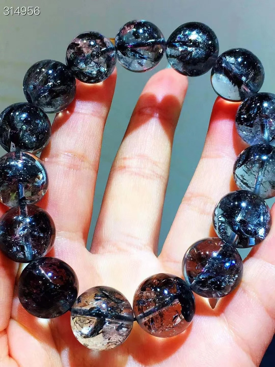 

Natural Herkimer Diamond Black Rutilated Quartz Bracelet 14.5mm Gemstone Round Beads Woman Man Jewelry AAAAAAA