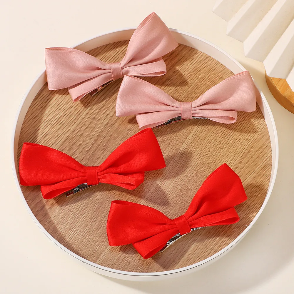 2 stücke Koreanischen Stil Stück Satin Bowknot Seite Haarnadel Schwarz Weiß Band Haar Bögen Clips für Frauen Mädchen Sommer Haar zubehör – Detail 3