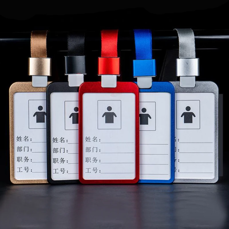 Women Men Aluminum Alloy Card Holder Protector Cover Business Work Name Card ID Badge Lanyard Metal