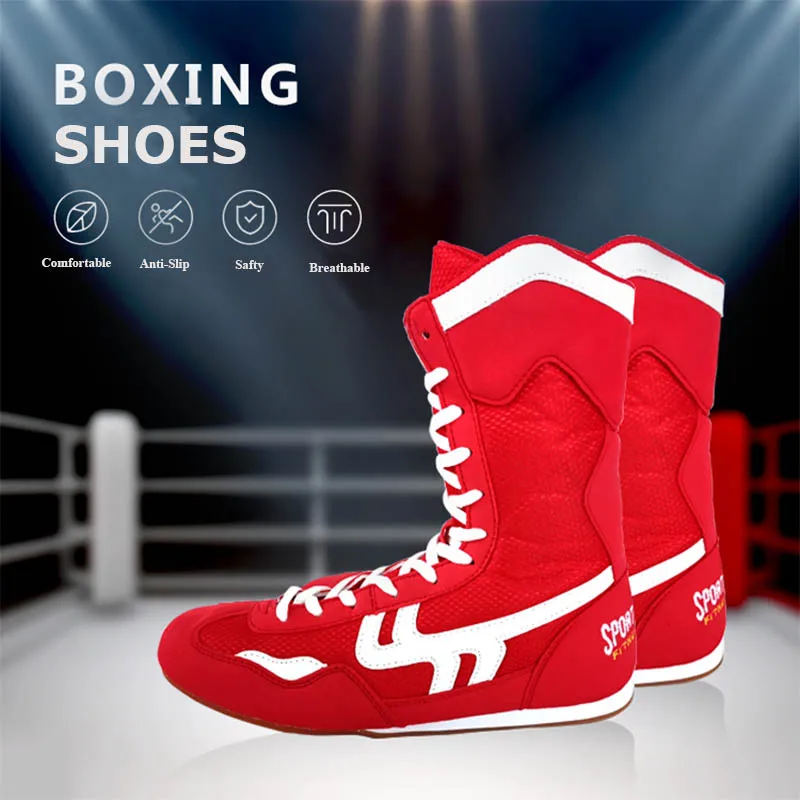 Anti-Slipping Sport Boxing Shoes Boots High Ankle Professional Protecting High-Top Rubber Sneakers For Men Women