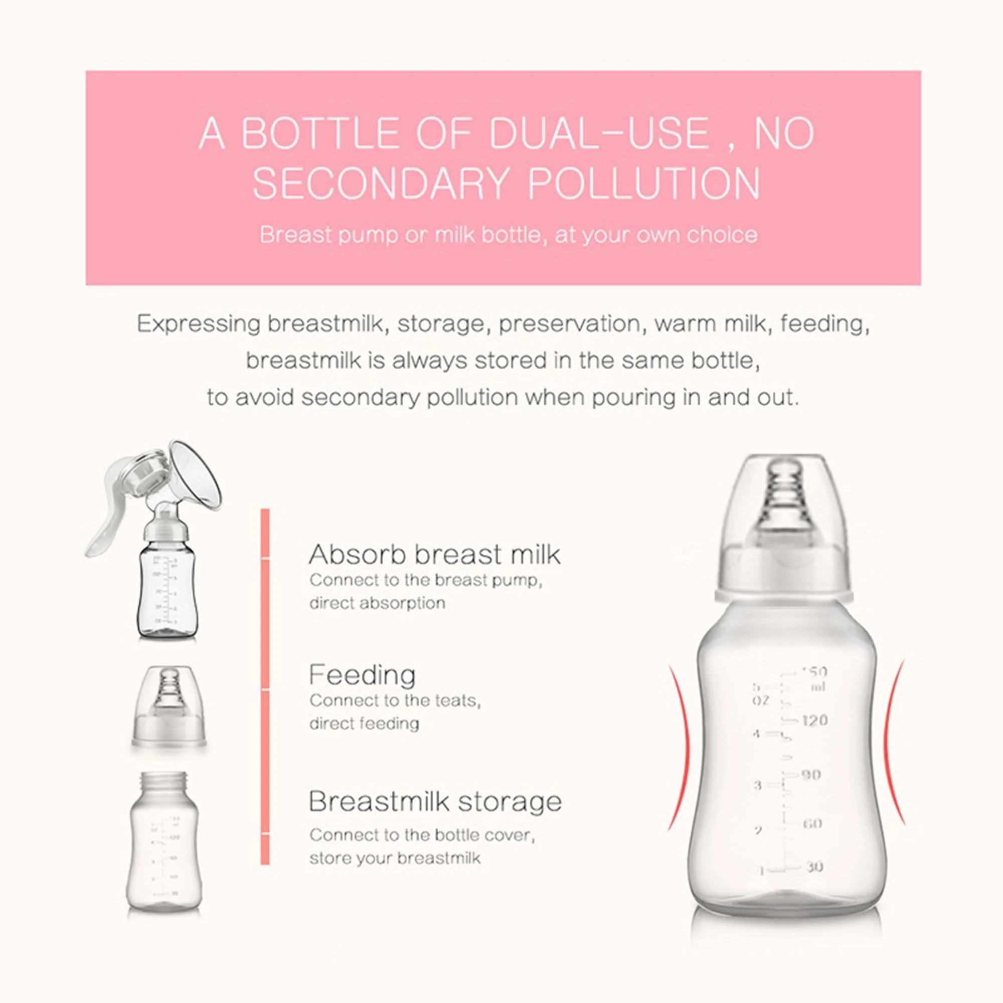 Manual breast pump, dual-purpose for both bottle and breast milk storage cup, preferred for breastfeeding mothers 5