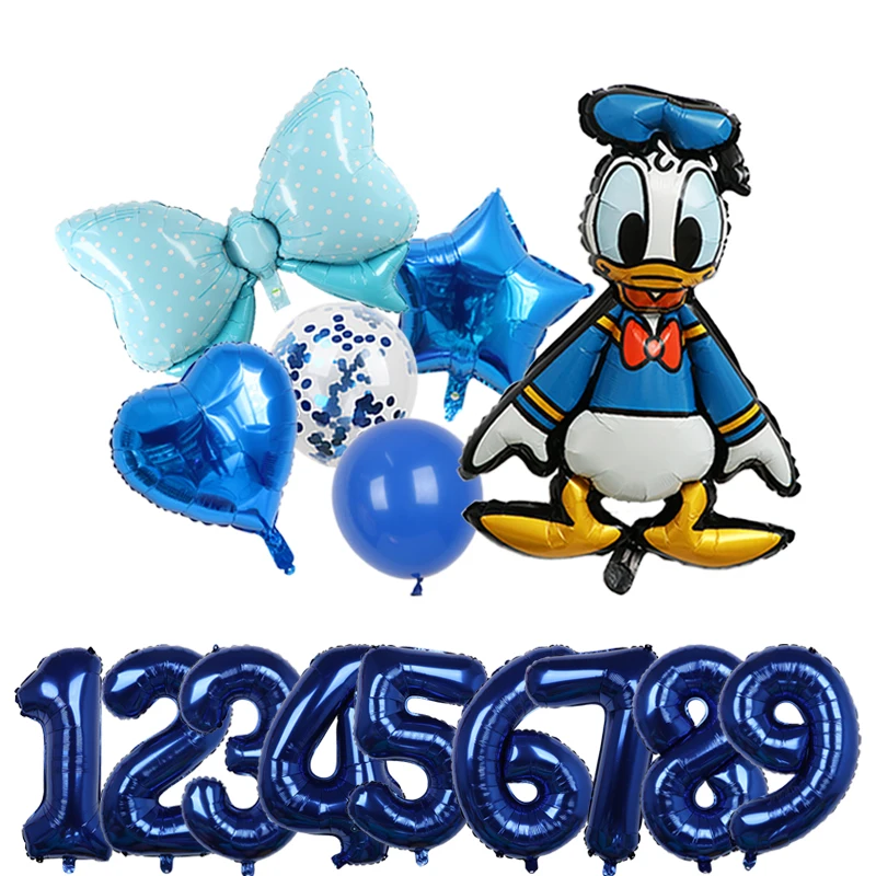 

7Pcs Disney Cartoon Donald Duck Foil Balloon 32 Blue Number Balls Birthday Party Decors Baby Shower Kids Birthday Party Supplies
