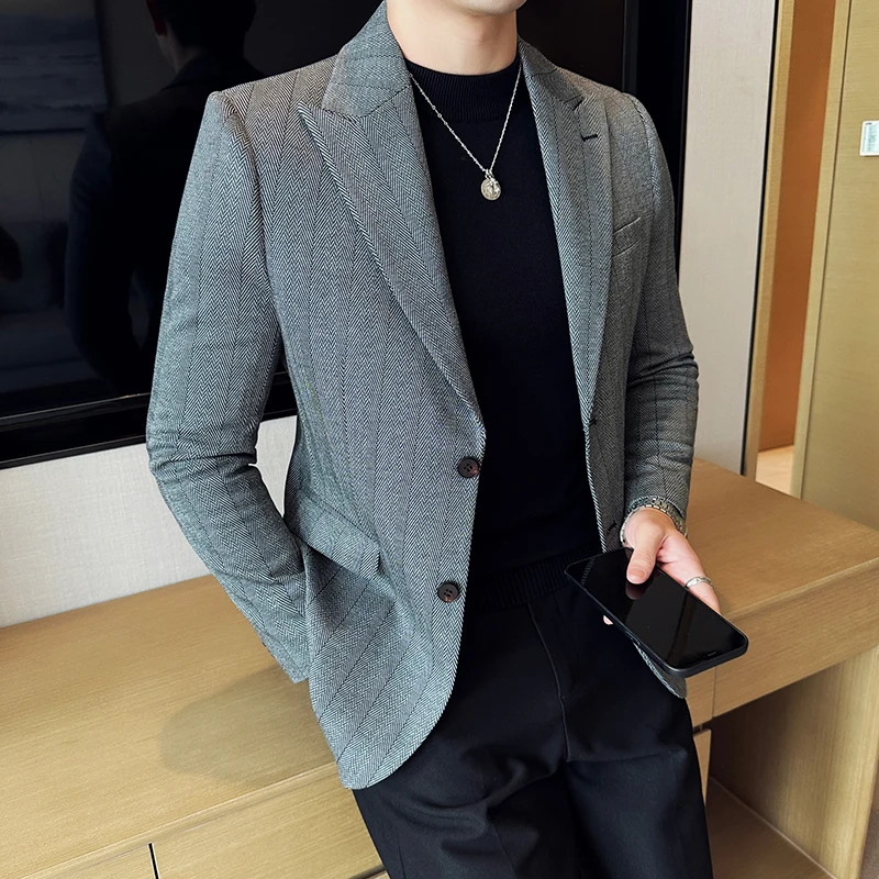 British Style Slim Fit Striped Suit Jacket High-quality Korean Version Business Formal Suit Groom's Wedding Dress Jacket 4XL-M