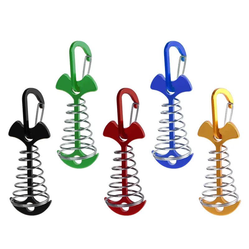 

Adjustable Fishbone Deck Anchor Pegs Tent Stakes Spring Wind Rope Buckle with Carabine Camping Awning Tent Hooks Fixed Nail