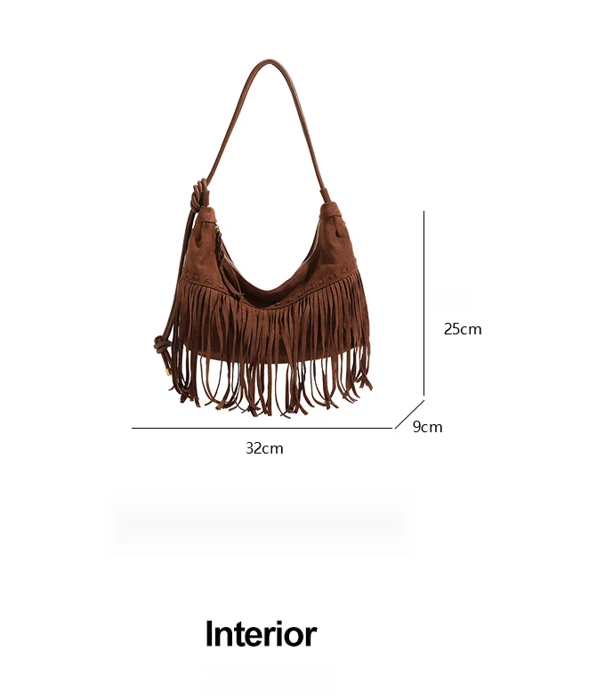 Stile bohémien in pelle scamosciata imitazione donna 2024 nappa smerigliata sotto le ascelle gnocco bifacciale di grande capacità, tracolla_voghion.com
