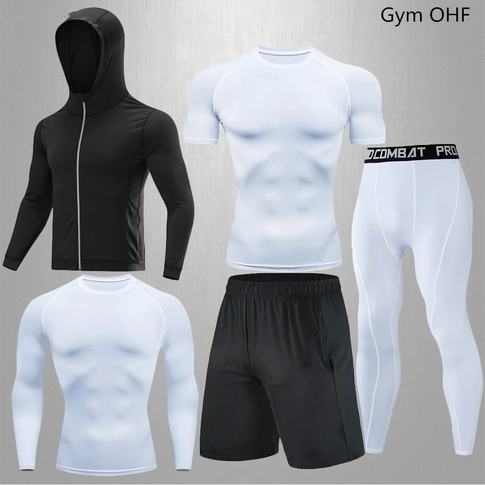Brand Men Tracksuit Sports Suit Gym Fitness Compression Clothes Running Jogging Sport Wear Exercise Workout MMA Rashguard Tights