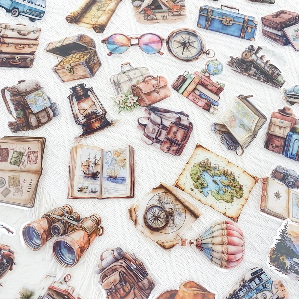 50 stücke Vintage Reise Transparent PET Aufkleber Aufkleber Für Telefon Laptop Notebook Koffer Gitarre DIY Cartoon Ästhetische Aufkleber – Detail 11