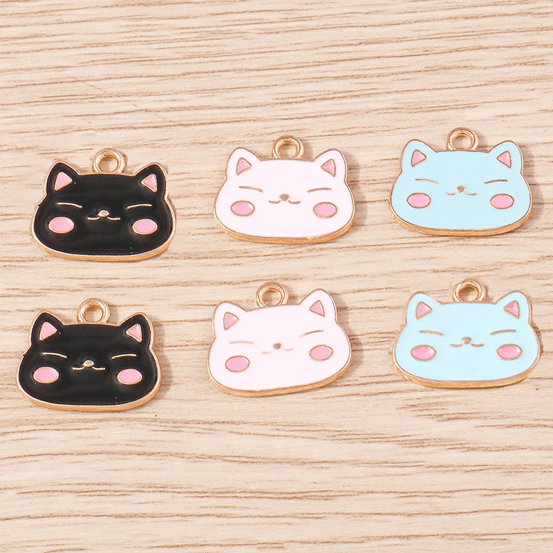 10 stücke 25x22mm Cartoon Emaille Tier Katze Charms Anhänger für Ohrringe Halskette Armbänder DIY Handwerk Schmuck Herstellung Zubehör – Detail 4