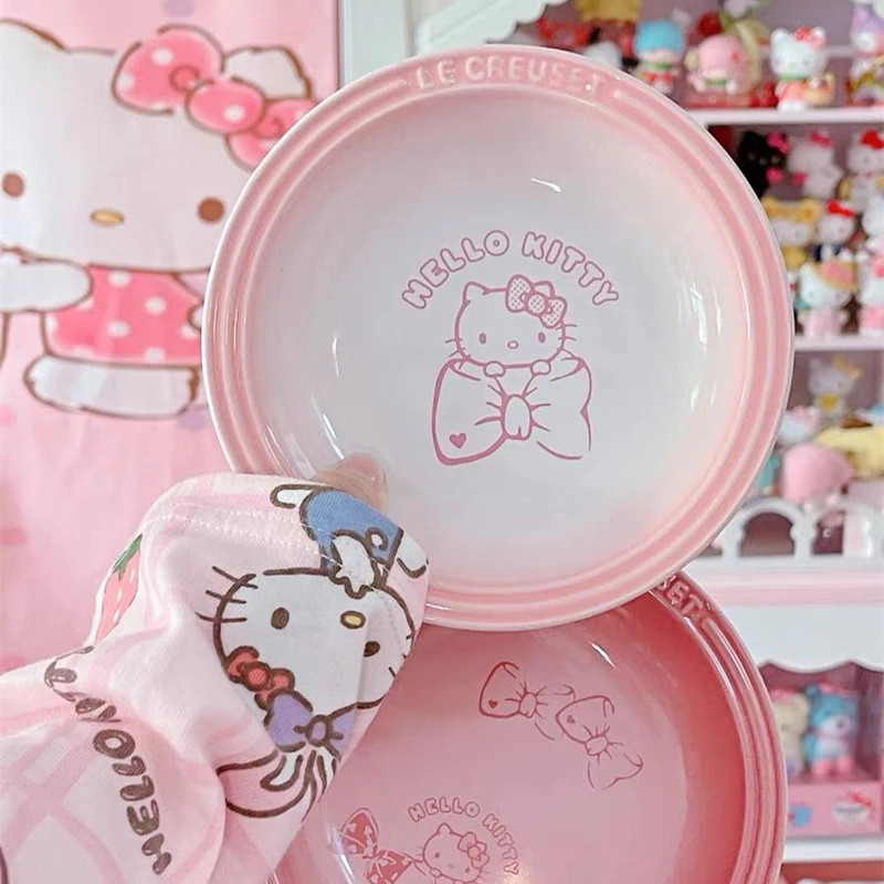 Sanrio – assiette Hello Kitty en céramique, forme créative de dessin animé, assiette à fruits et légumes pour la maison, vaisselle mignonne