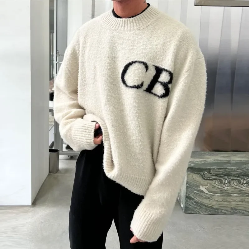 Cole Buxton 루즈핏 캐주얼 라운드넥 스웨터, 니트 탑, 트렌디 남성 의류, 하이 스트리트, 가을, 겨울