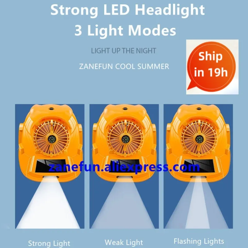 6개의 팬이 있는 LED 헤드라이트 헬멧 에어컨 블루투스 FM 라디오 20000mAh 리튬 배터리 보조베터리 SOS 알람 2개의 태양광 패널