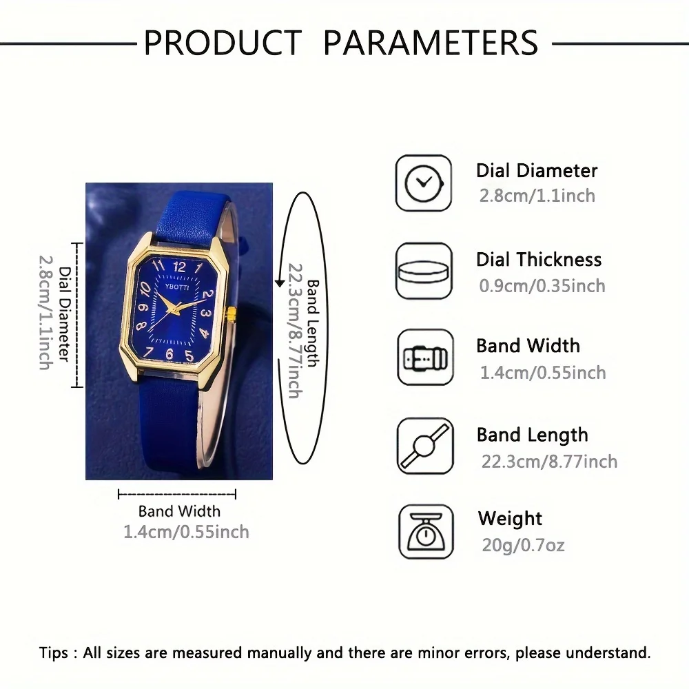 Glamorous 6pcs Women'S Quartz Watch Set With Rhinestone Accessories - Trendy, Classic Square Dial, Analog Display,