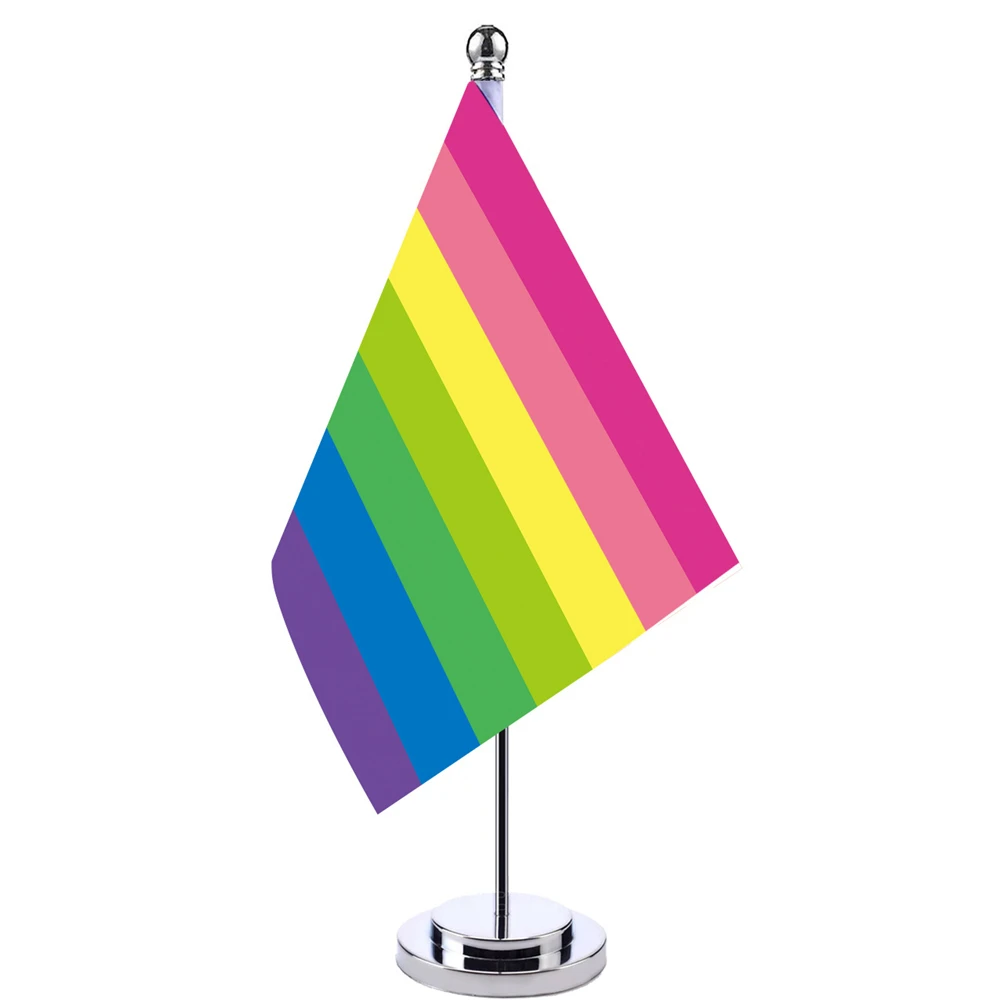 

14x21cm Office Desk Small Banner Seven Color Rainbow Stripe Meet Meeting Room Boardroom Table Hanging LGBT Flags