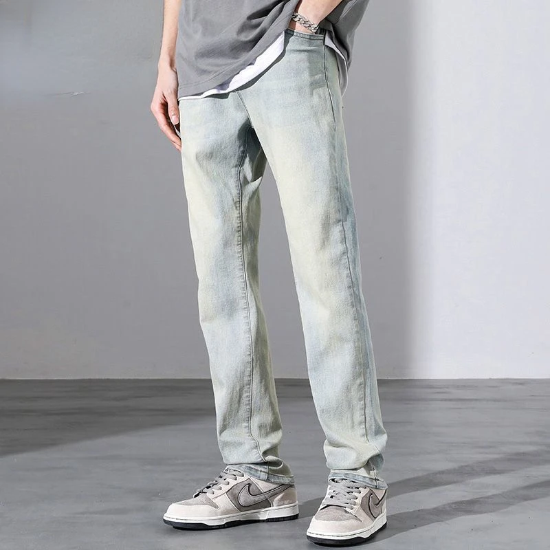 

Винтажные джинсы для мужчин, весна 2023, свободные прямые джинсовые брюки с высокой талией, уличная мода, однотонные брюки D43