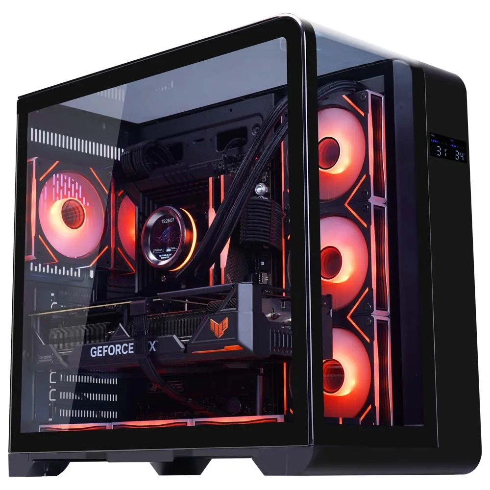 WJCOl'hyMAN-Coque de gaming noire en verre transparent avec 7 positions de ventilateur, version Guardian, 2 c&ocirc;t&eacute;s, 360