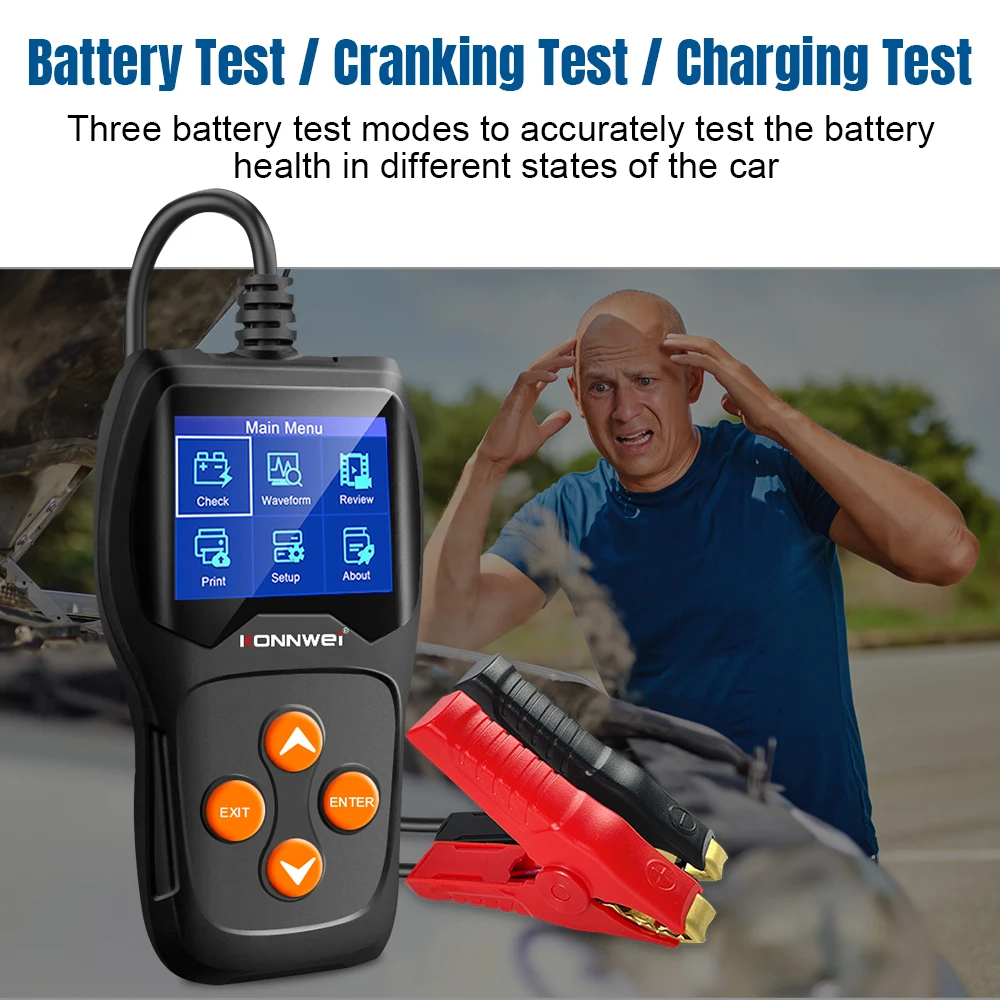 KONNWEI Professional Car Battery Tester KW600, 6V 12V Handheld Battery Health Monitoring and Charging Test Tool 2026 - Image 2