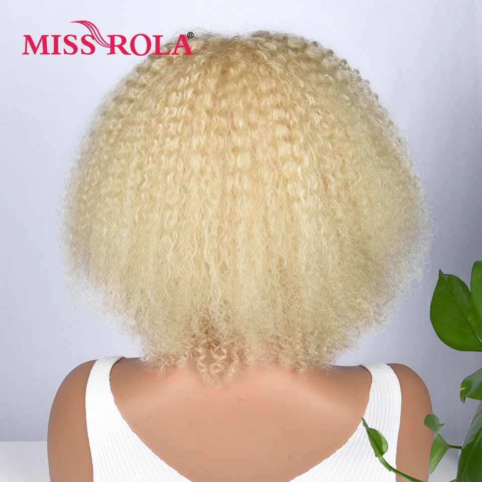 Miss Rola 613# Kinky Curly / Ocean Wave Bob Wigs Lace Part Human Hair Wigs Remy T Part Hair Wigs Pre Plucked 200% Density