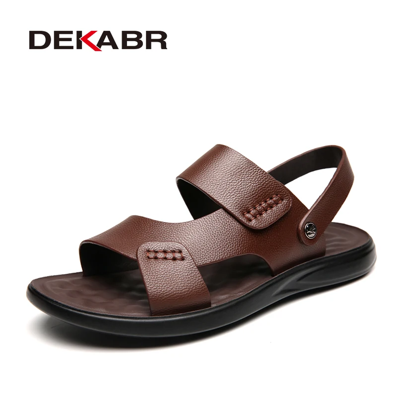 

DEKABR Split Leather Summer Fashion Handmade Beach Non-slip Comfortable Lightweight Outdoors Slip-On Men's Sandals Big Size 48