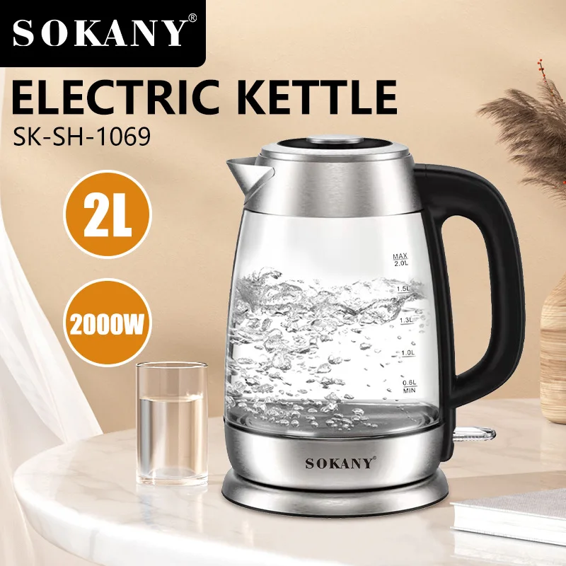 Glass Hot Water Kettle Electric for Tea and Coffee 2-Liter Fast Boiling Electric Kettle Cordless Water Boiler