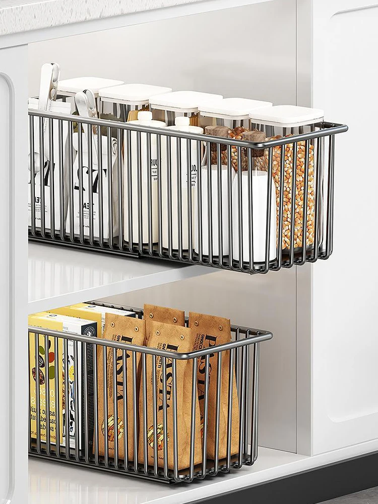 ตะกร้าจัดระเบียบตู้แบบดึงออกใต้อ่างล้างจาน กล่องเก็บของลิ้นชักแบบเลื่อน ตู้ข้างครัว ชั้นวางลิ้นชักแบบเลื่อน 1